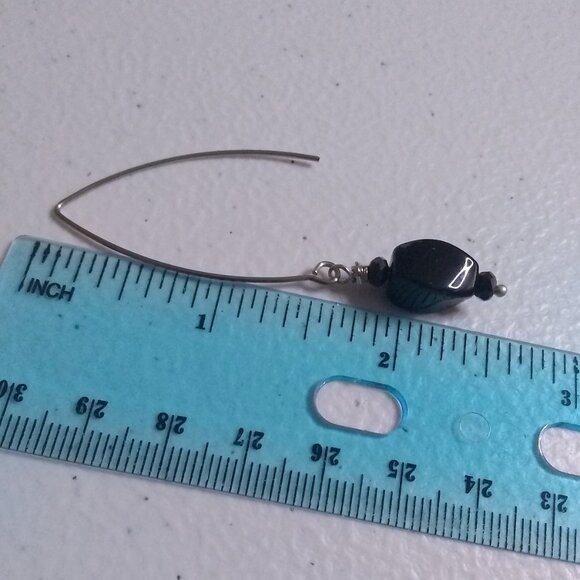 I Got(h) You! Sleek Sassy & Edgy! Twisted Black Onyx FishHook Dangle Earrings - Picture 9 of 10